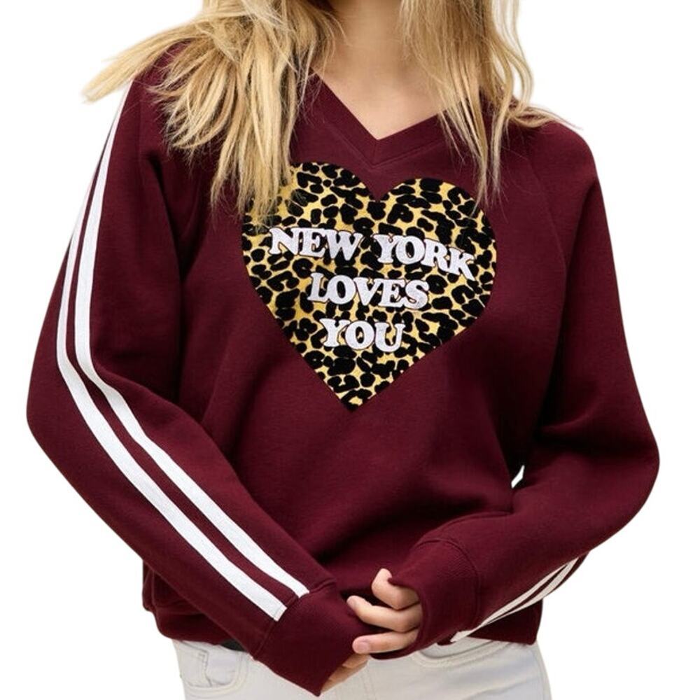 DAYDREAMER New York Loves You V-Neck Sweatshirt Size XS or L New w Tag MSRP $128
